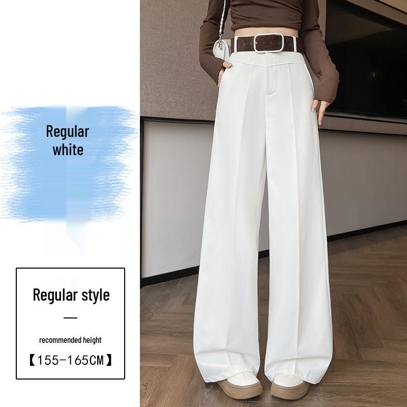 2026 Spring High-Waisted Wide-Leg Washed Cotton Straight Pants for Women, Floor-Length and Slimming S белый