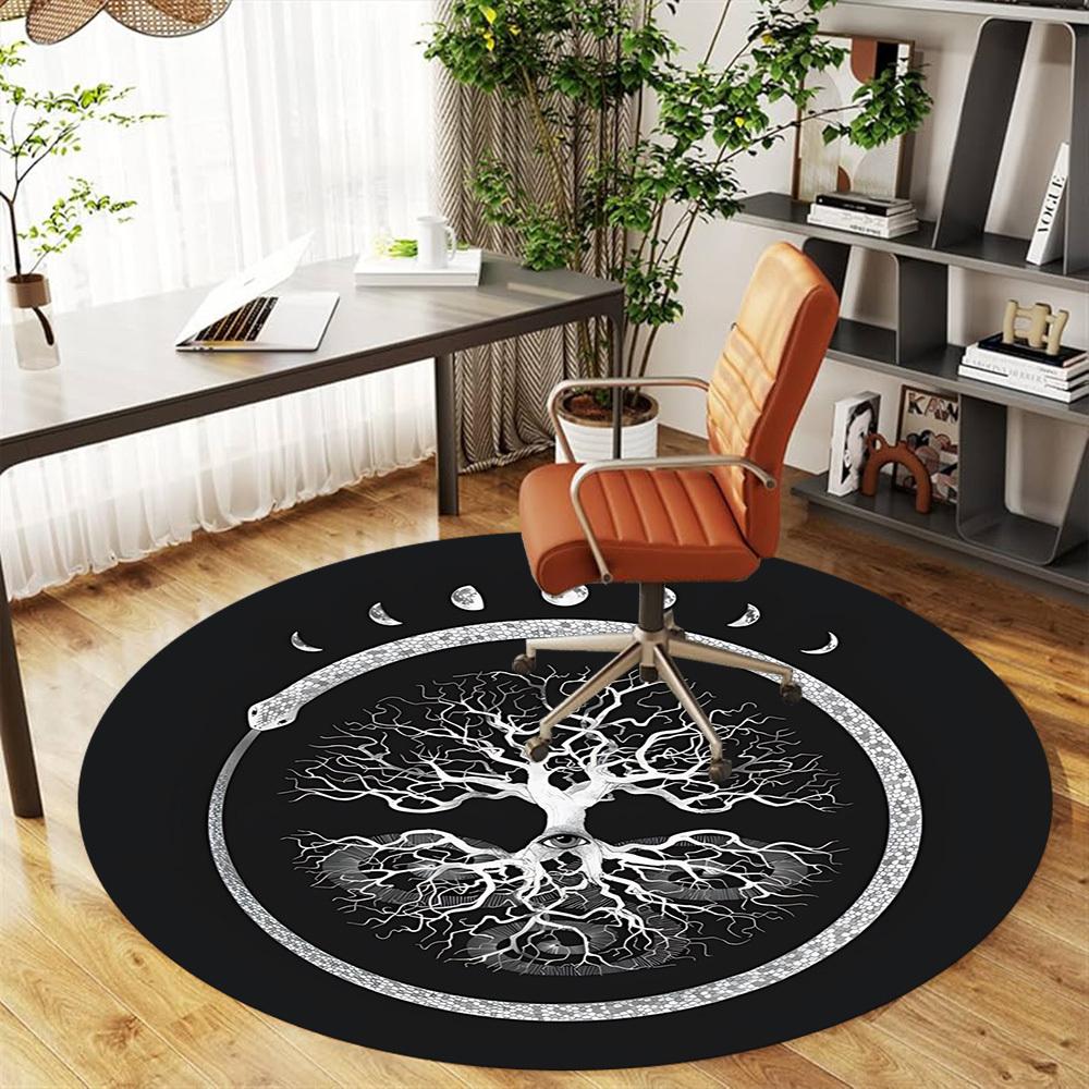 1pc Tree of Life Moon Phases Round Chair Mat Area Rug - Non-Slip, Floor Mat for Office, Bedroom, and Indoor Decor C1125363