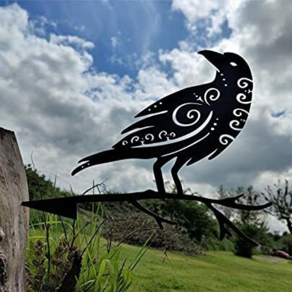 Corvo di Odino Muninn Uccello di Metallo Arte da Giardino - Decorazione da Giardino per Esterno, Cartelli da Giardino e Arte in Metallo per un Elegante Arredamento Esterno