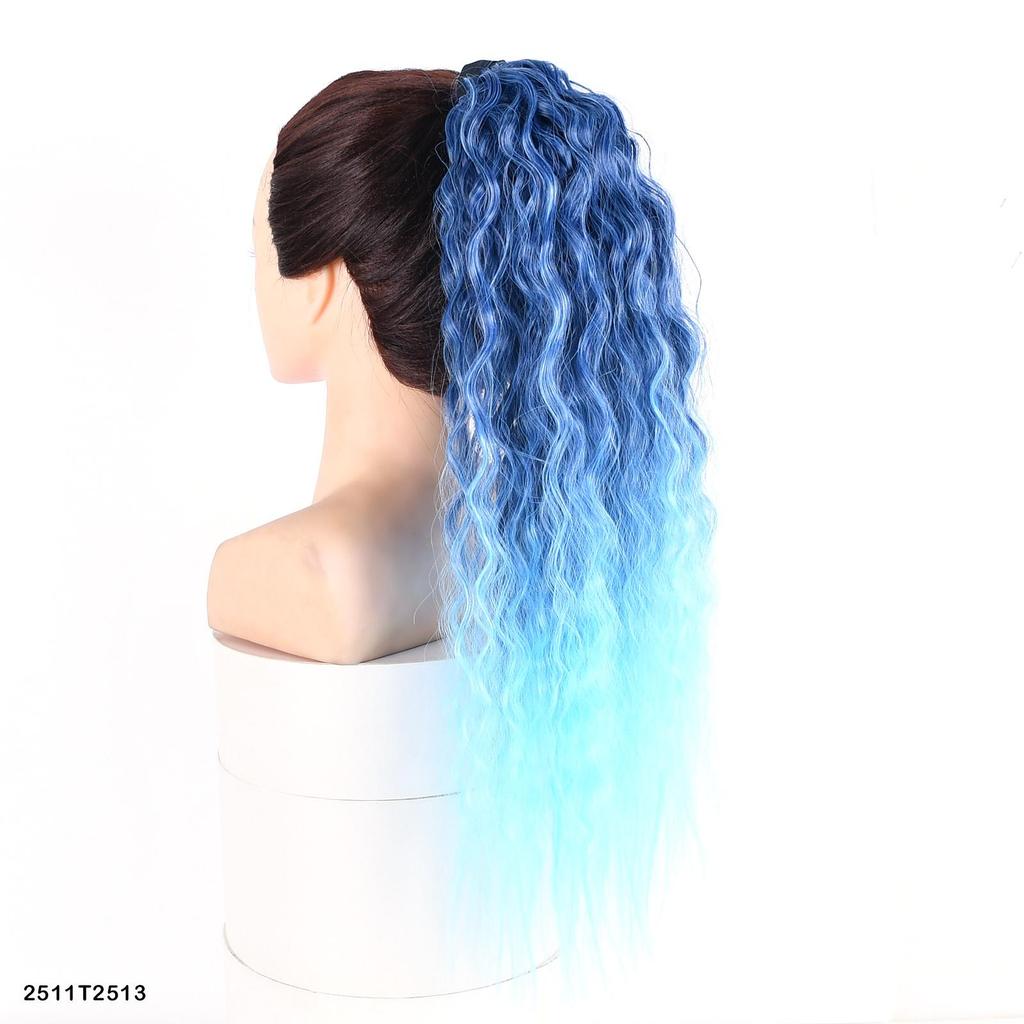 Ponytail Long Kinky Curly Hair Ribbon Ponytail Extension Rainbow Colorful Ombre Color Ponytails