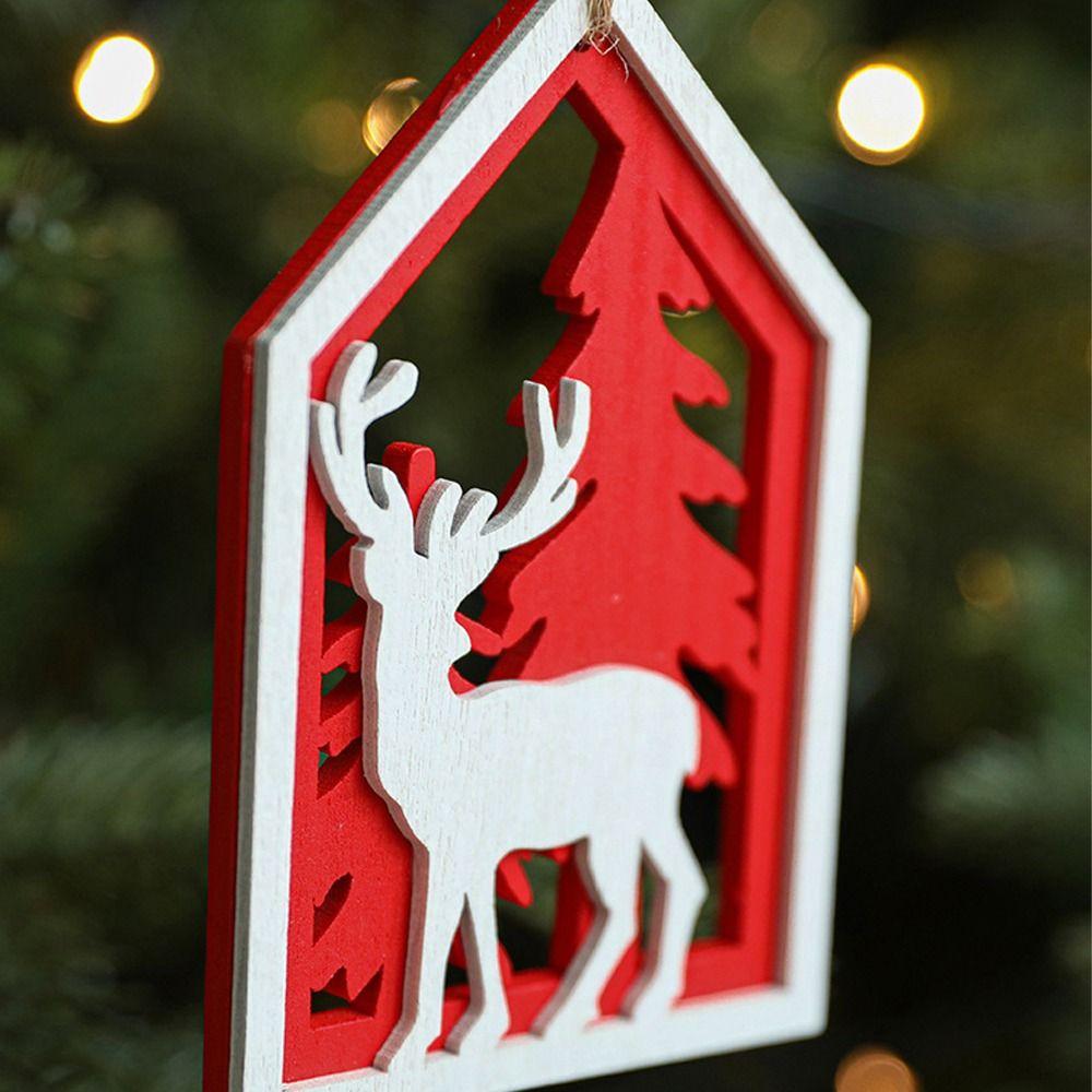 2pcs Red White Christmas Wooden Snowflakes Pendant Handmade Christmas Tree Ornaments  Party Favors
