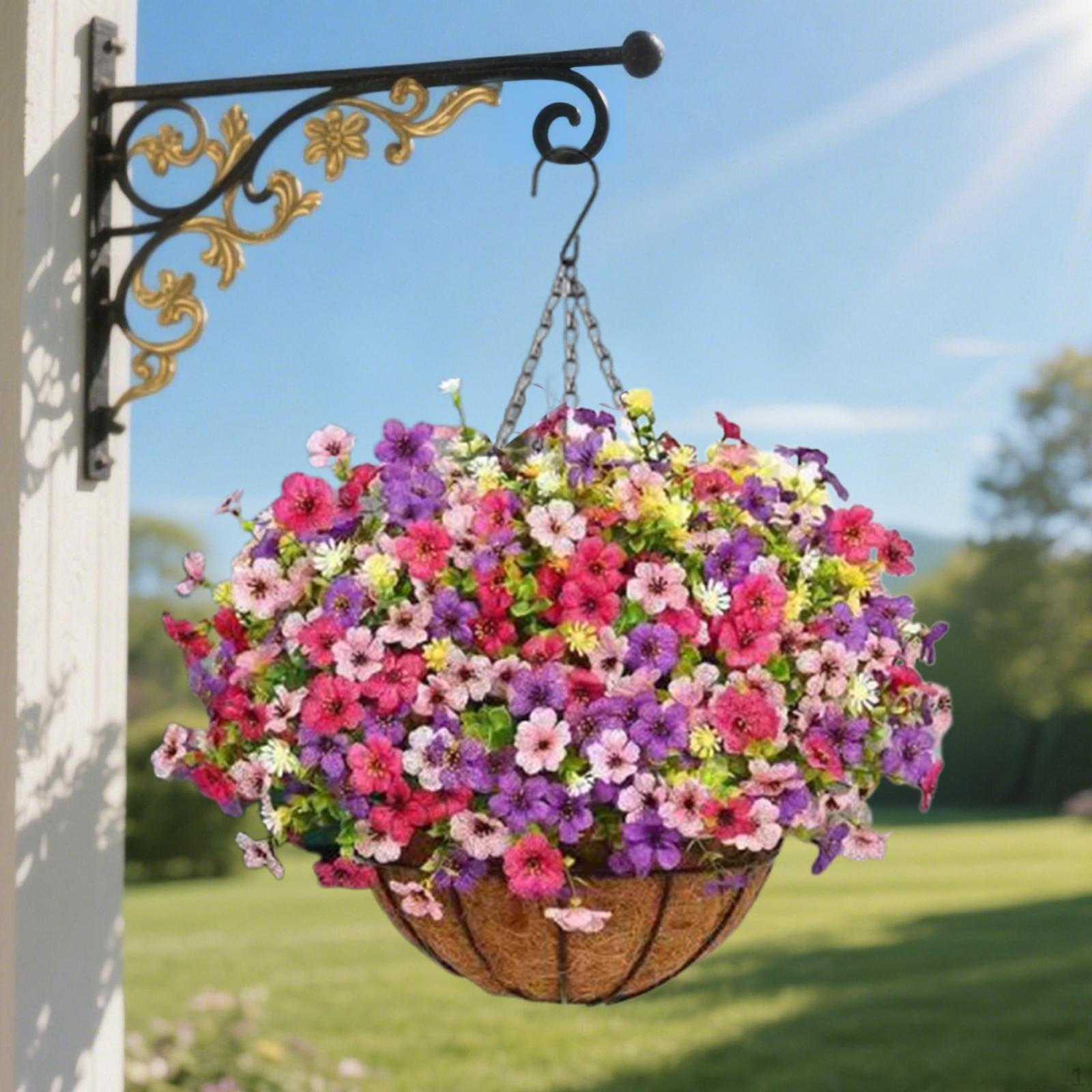

Artificial Flowers Basket DIY Chain Flowerpot Fake Hanging Plant for Porch Deck Yard Decoration B
