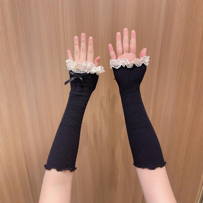 Sunscreen Lace Bow Warm Ruffle Arm Sleeves For Women Sweet Cuff Elbow Fingerless Long Sleeves Costume Accessories