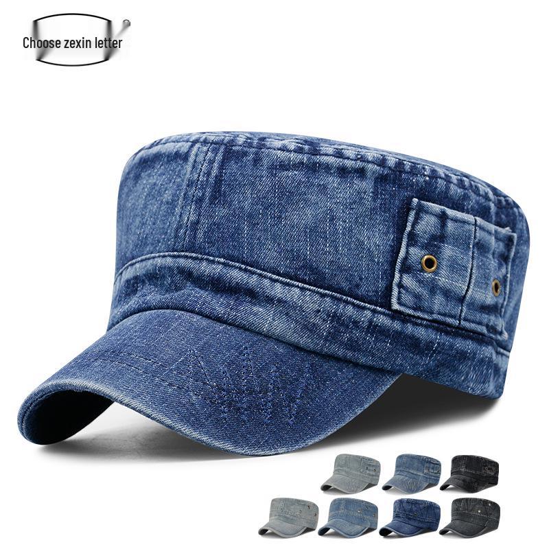 Unisex Korean Style Washed Denim Military Cap - Breathable Outdoor Sunshade Duckbill Hat