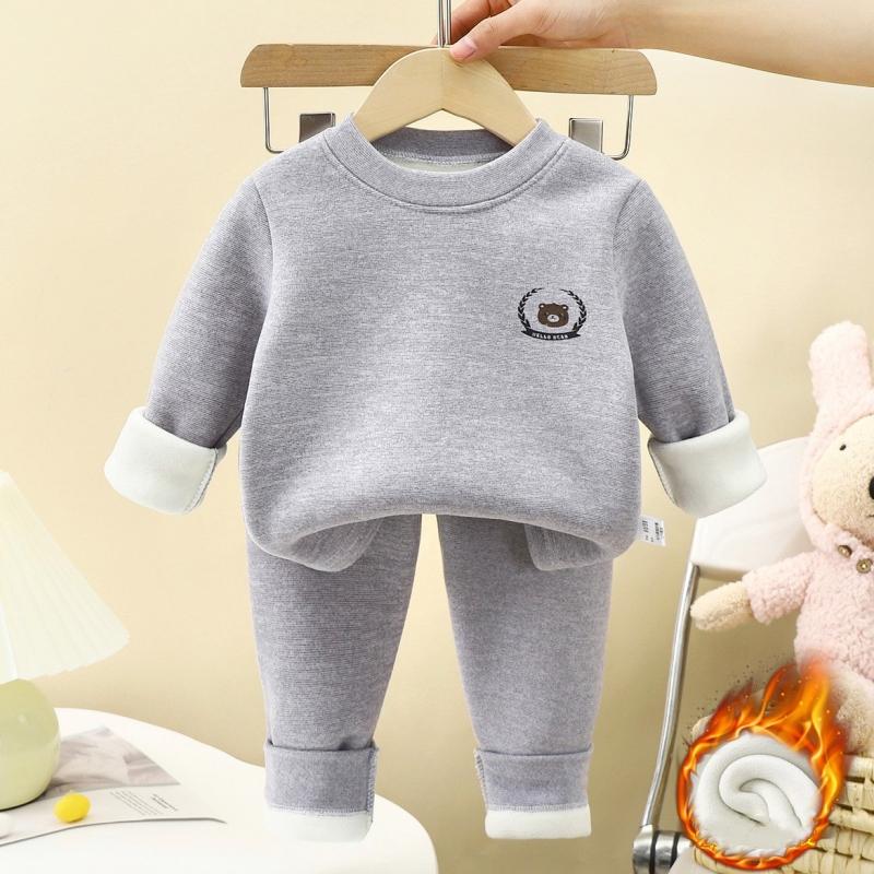 2ks/sada Dětské podzimní zimní termoprádlo Chlapecké spodní prádlo s fleecem Zesílené Dívčí hřejivé Jednobarevné Základní sada