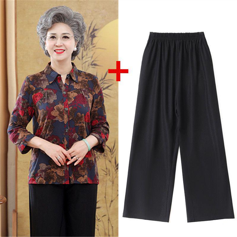 Summer Cotton Silk Cardigan for Elderly Women, 70s Grandma Seven-Sleeve Top Shirt