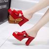 High Heeled Slippers Sexy Fashionable Women Shoes Summer New Fish Mouth Casual Platform High Heeled Sandals Red
