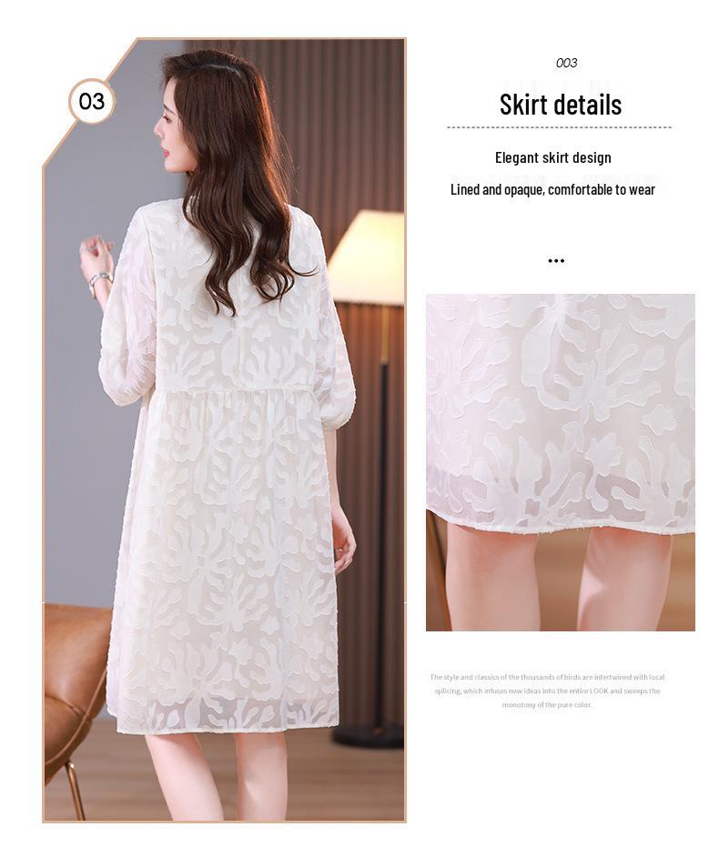Summer Plus-Size Chiffon Puff Sleeve Lace Dress - High-End 2025 Collection
