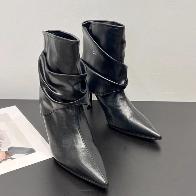 Women High Heels Ankle Boots Fashion Pointed Toe Leather Shoes Brand Designer New Winter 2025 Trend Goth Chelsea Botas Mujer