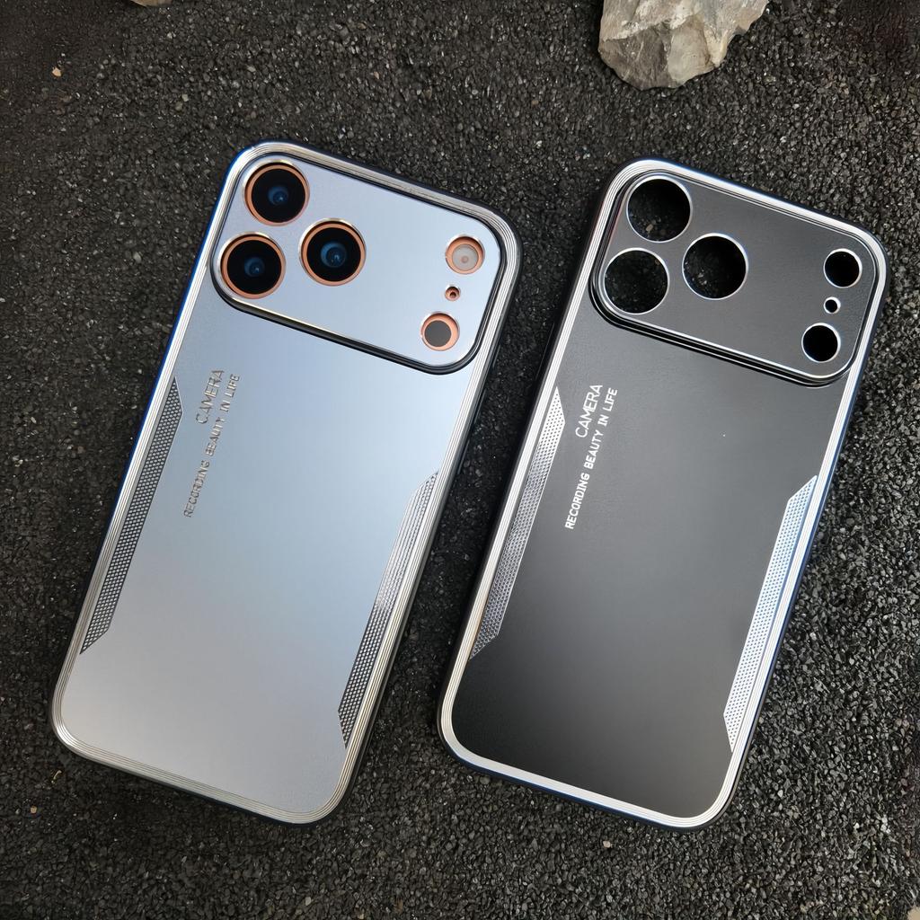 Applicable iPhone 17Promax mobile phone case Apple 16 metal matte 15PRO contrasting color anti-drop protective case