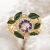 Huitan Elegant Fresh Style Lady Ring Flower Design Inlaid Shiny Pink CZ Leaf Shaped Aesthetic Wedding Accessories Trendy Jewelry