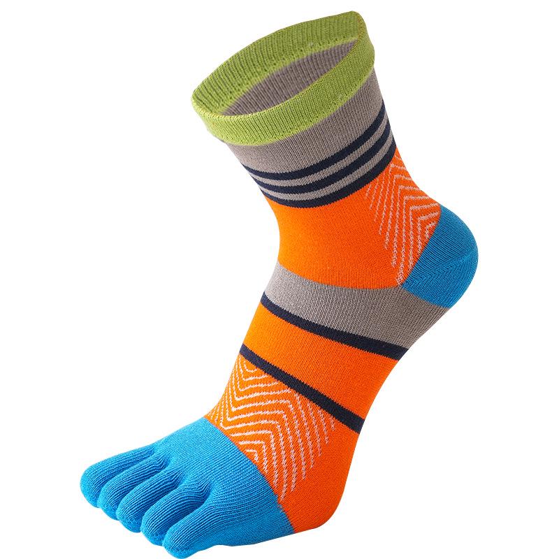 Men's Colorful Mid-Calf Pure Combed Cotton Five-Finger Socks - Warm, Thickened, Split Toe Design