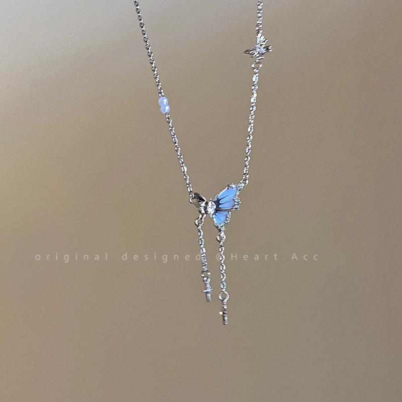 Elegant Butterfly Tassel Zircon Necklace - Women's Non-Fading Clavicle Chain Fashion Accessory