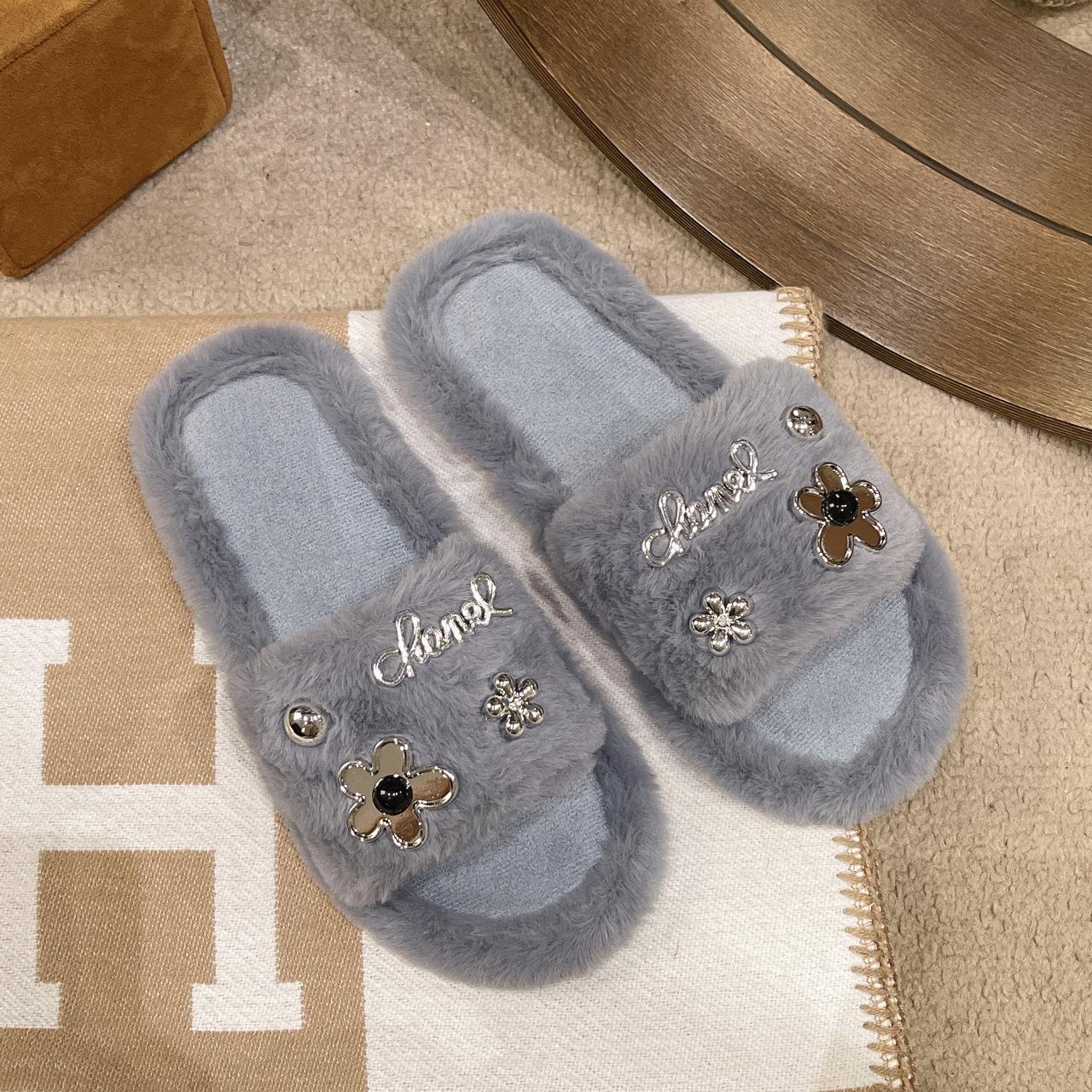 

Handmade Mao Mao shoes one-word cotton mop 2025 popular household cotton slippers women wear non-slip flat plush slippers 41