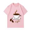 Men's 100% Cotton Crew Neck Short Sleeve T-Shirt, Stylish Coffee Cup Printed Casual Lightweight Tee For Daily Wear, Coffee Beans Pattern Soft Breathab