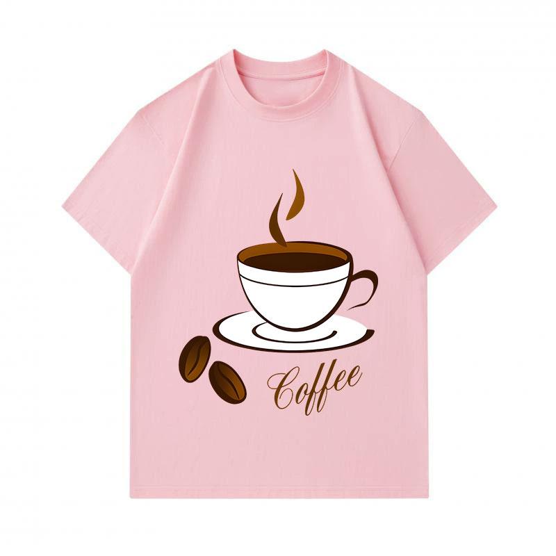 Men's 100% Cotton Crew Neck Short Sleeve T-Shirt, Stylish Coffee Cup Printed Casual Lightweight Tee For Daily Wear, Coffee Beans Pattern Soft Breathab