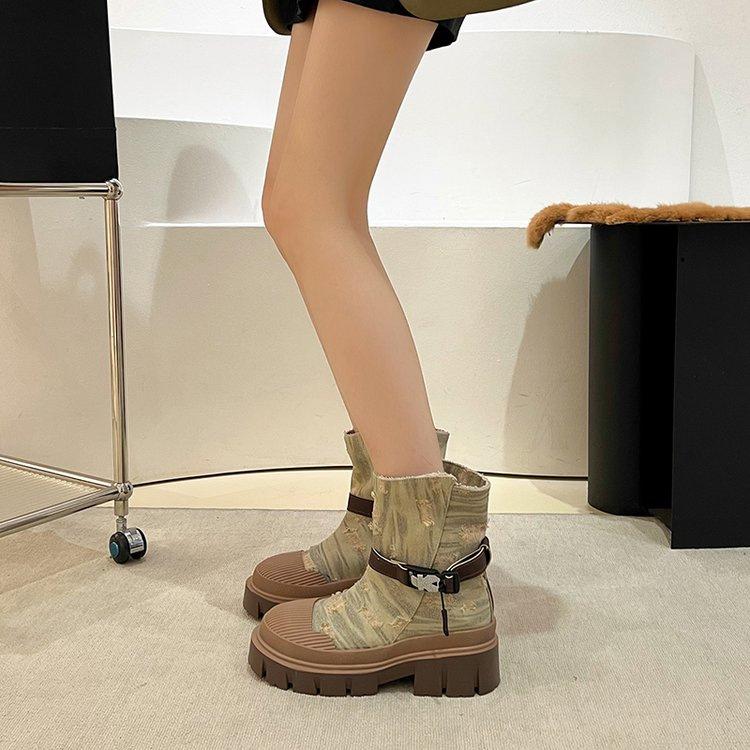 Martin Boots Women's British Style Thin 2025 Autumn New Thick-soled Breathable Versatile Tooling Boots Western Cowboy Short Boots