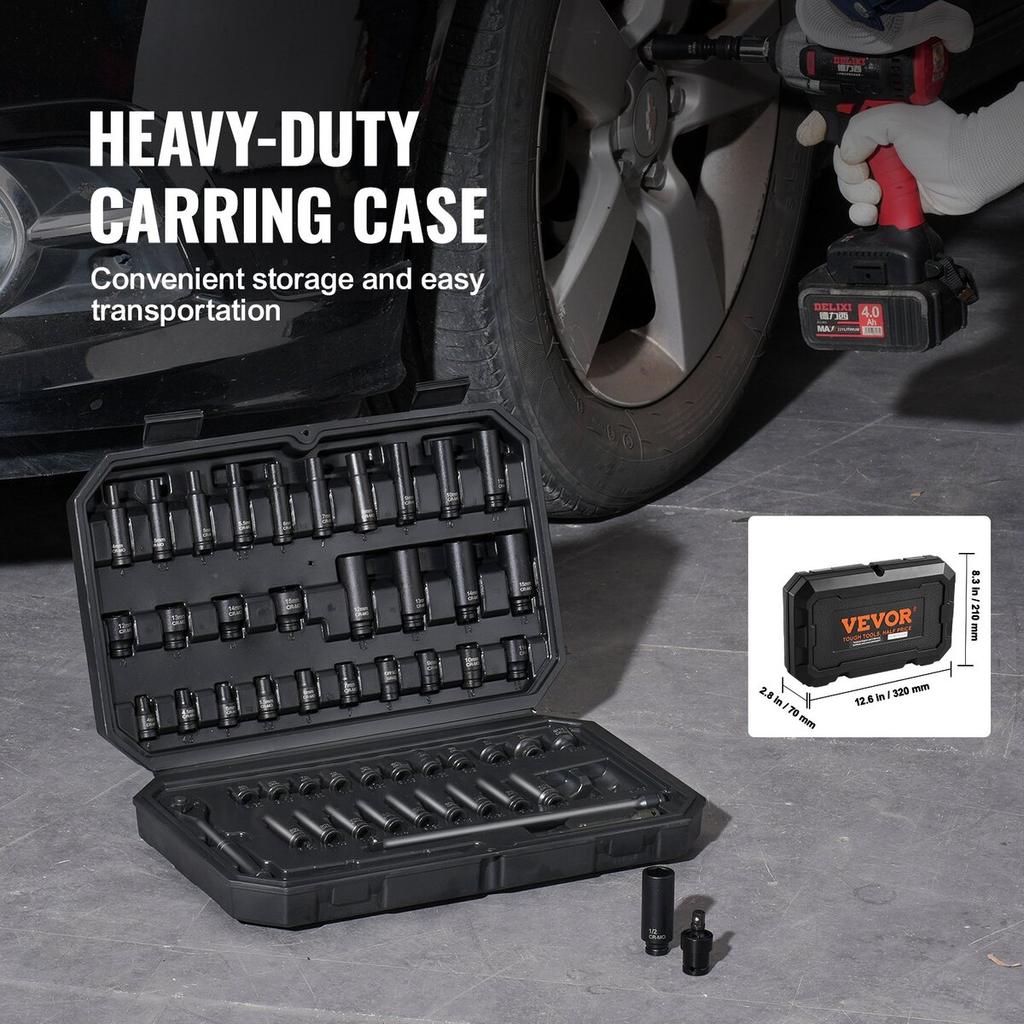 Impact Sockets Set 55pcs 6-Point 1/4" Drive Bit Ratchet Tool Kit Case