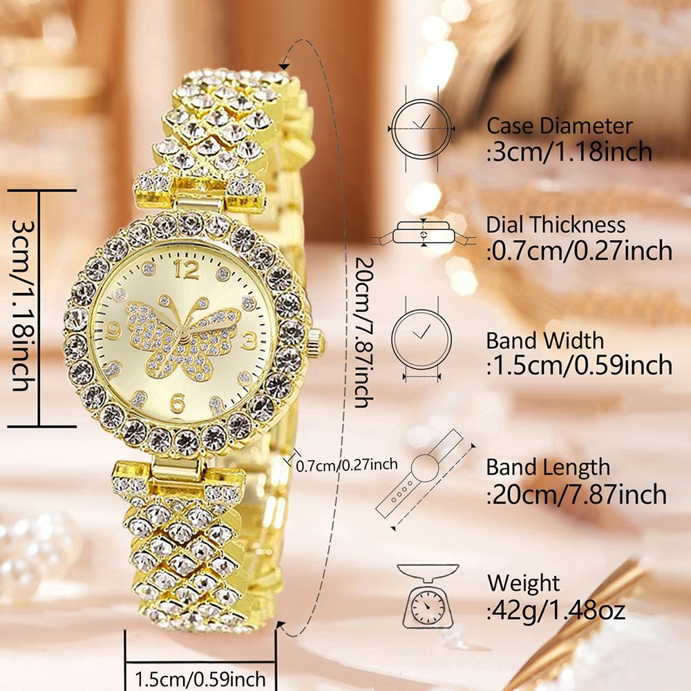 5PCS Golden Ladies' Watch Set Luxury Trendy Butterfly Element Dial Quartz Watch Bracelet Set Perfect Holiday Gift