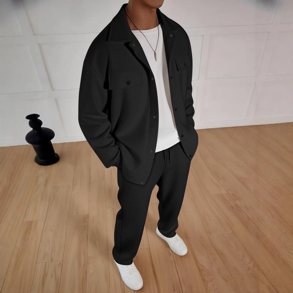 Herren Freizeit Sportanzug Einfache Reversjacke mit doppelter Tasche und gerader Hose Anzug Zweiteiliges Set