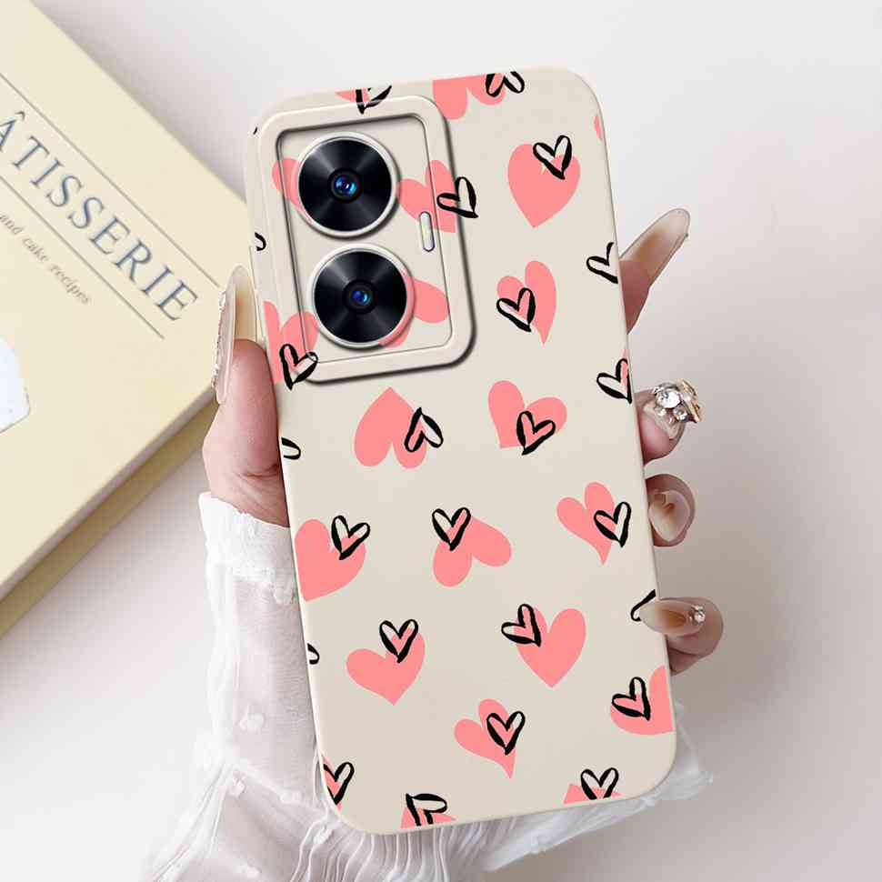 For Oppo Realme C55 RMX3710 Case Cute Cat Luxury Flower Bow Silicone Soft Matte Cover For Realme c55 C 55 Shockproof Phone Case