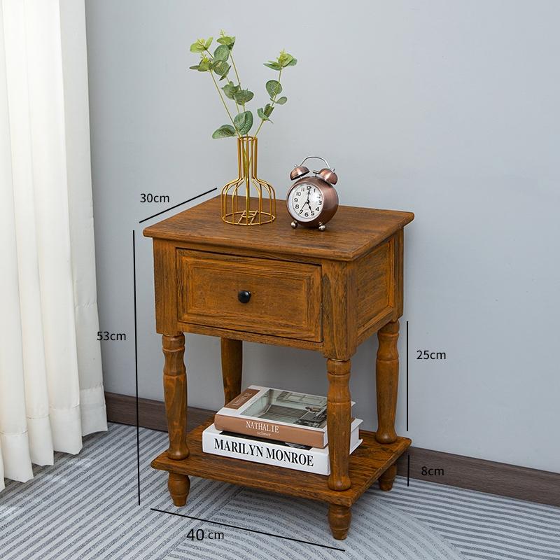 Solid Wood Nightstand Vintage French Distressed Bedside Table with Drawer for Bedroom Storage Cabinet Side Table