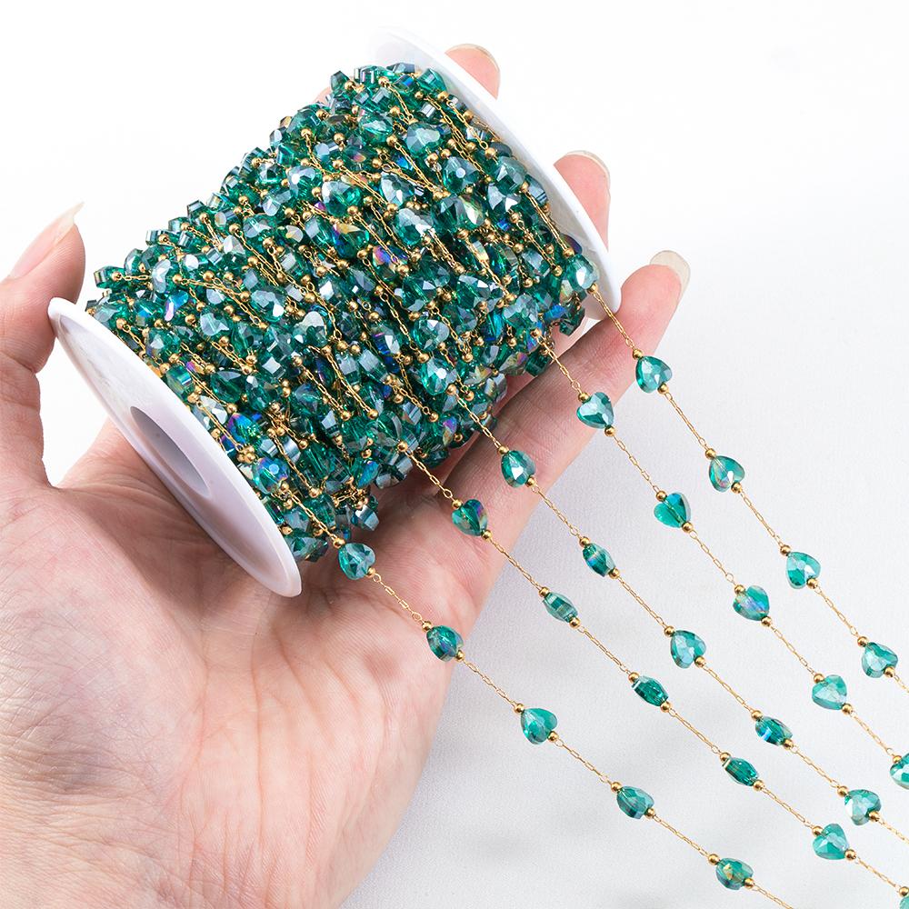 1Meter Stainless Steel Crystal Beading Chain Iridescence Transparent Beaded Body Chains for DIY Necklace Bracelet Jewelry Making