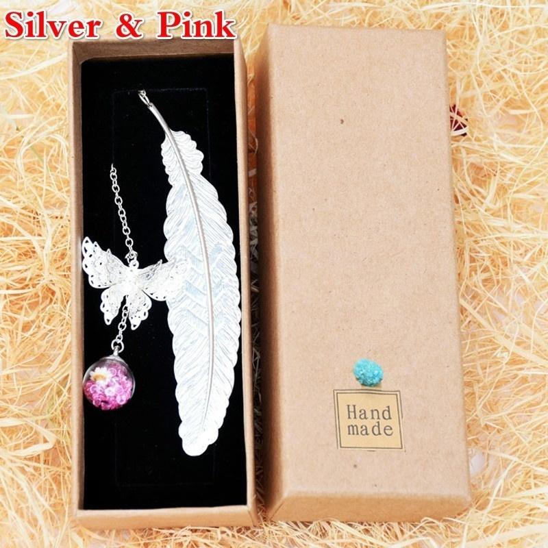 

Retro Bookmark Feather Butterfly Creative Metal Bookmarks Stationery Gift Metal Feather Bookmark 2025 silver pink