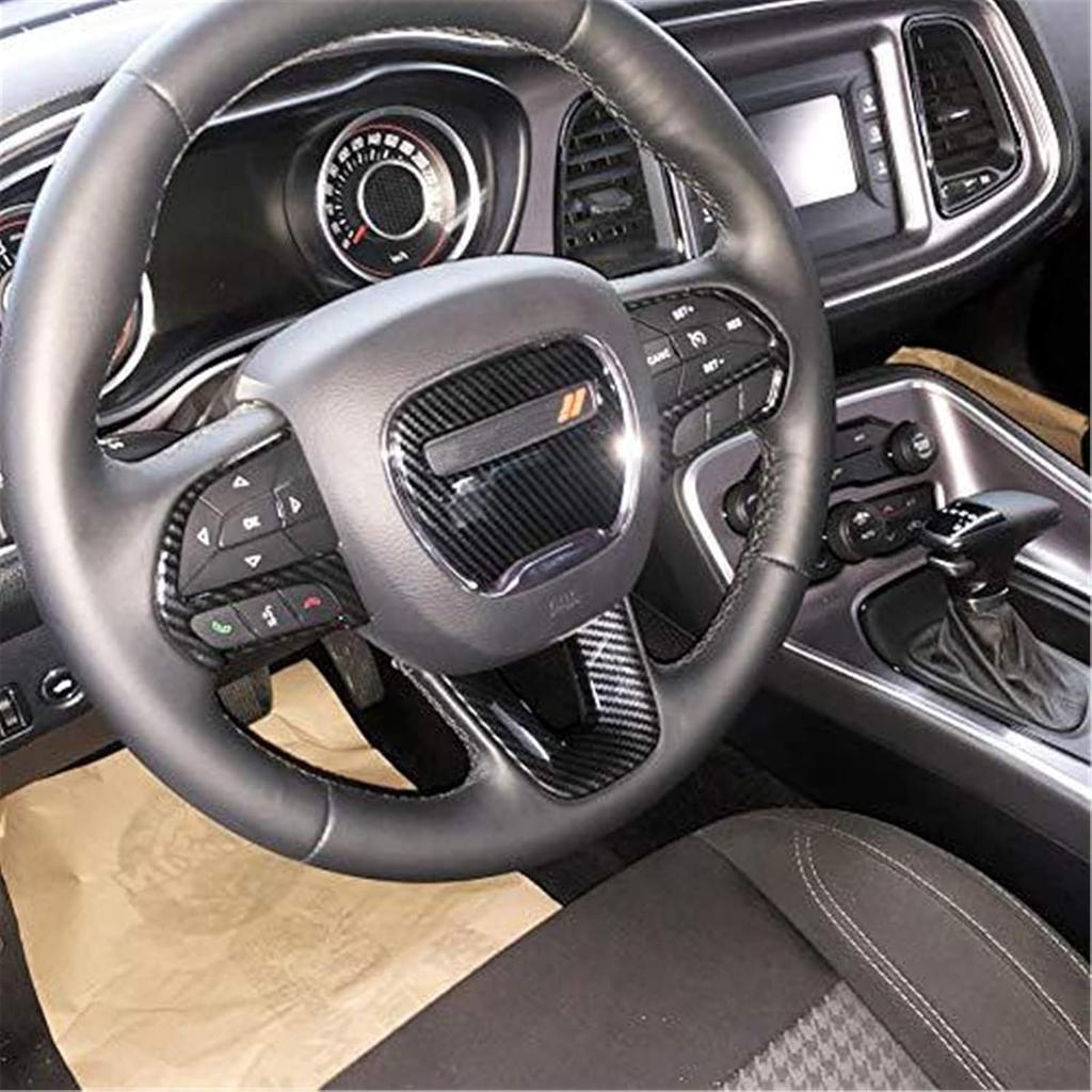 Car Steering Wheel Cover Trim Interior Decoration Accessories Carbon Fiber Look for Dodge Challenger Charger GT RT Hellcat Daytona 2015-2021