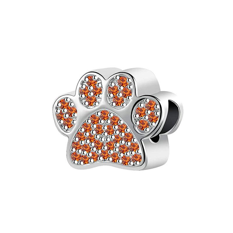 Shiny Zircon Puppy Wolf Charms Dog Claw Bones Clip Beads Safety Chain Pendant Fit Bracelet Women DIY 925 Silver Jewelry