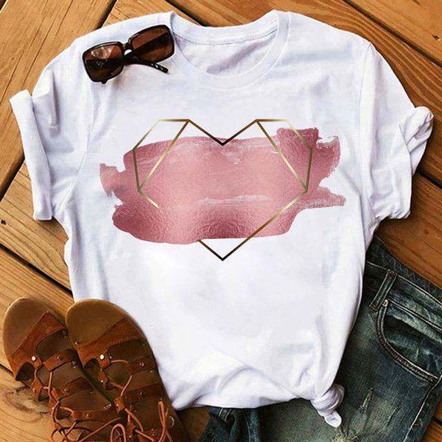 Love Font Geometric Print T Shirt Women New Fashion Black T Shirt 90S Ladies Casual Tops Female Short Sleeve O-Neck Tee Shirts
