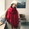 Women's Winter 2026 Red Wool-Blend Shawl - Solid Color Faux Cashmere Scarf