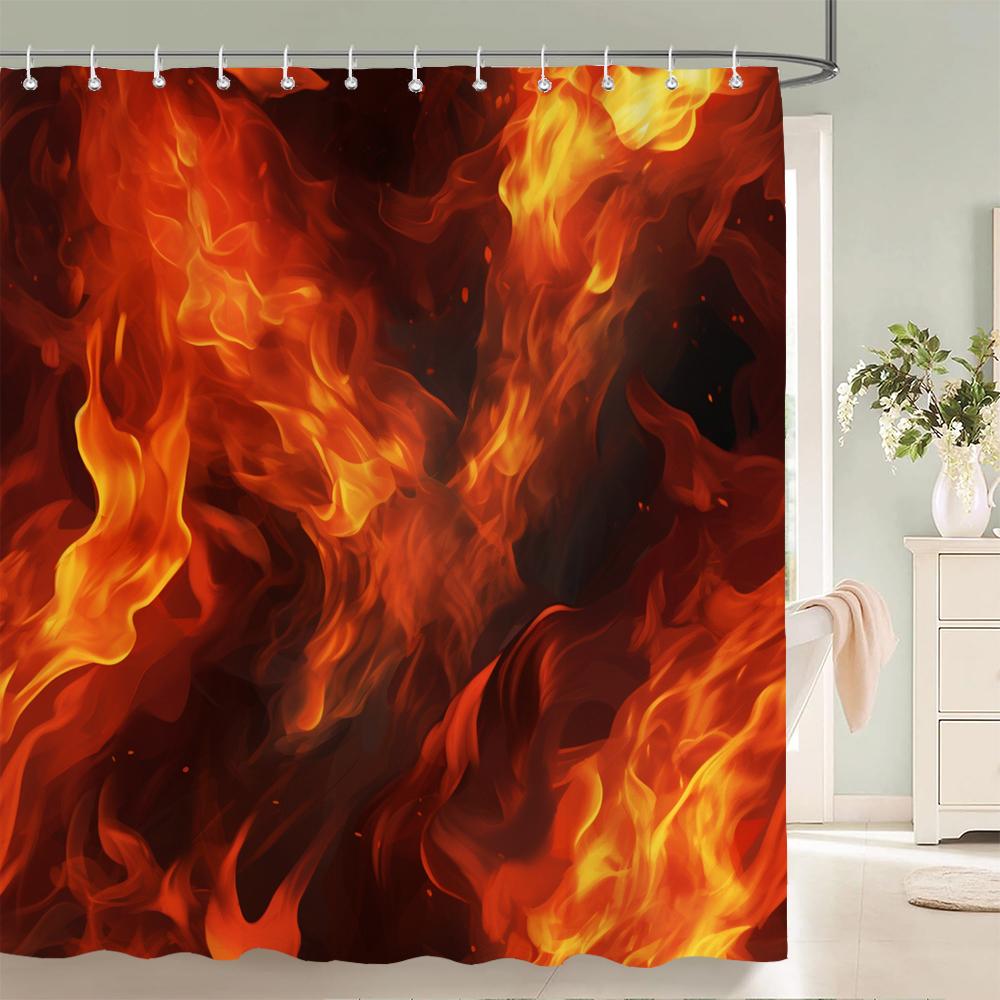 1 Pack of Print Shower Curtain Polyester Cloth Modern Flame Pattern Bathroom Curtains with Hooks Home Decoration Curtain