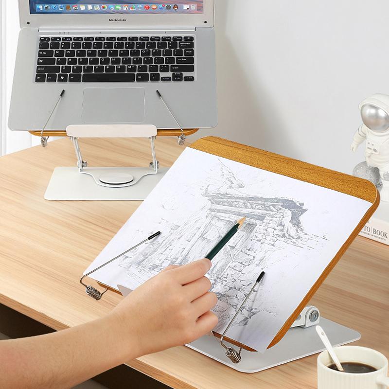 Rotating Wood Grain Reading Stand Reading Stand Children's Bookshelf Learning Multifunctional Lifting Laptop Support Stand