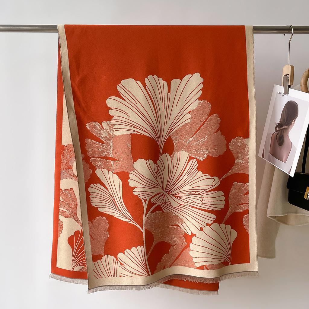 Doppelseitiger Kaschmirschal Damen Mode Pashmina Schal Winter Wickeltuch Blumendesign Warme Kopftücher Damen Halstuch