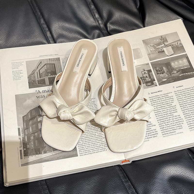 Bow-tie Cool Slippers Women's Summer New Fashion Versatile Outer Wear One-word Sandals