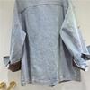 2025 Autumn/Winter Women's Floral Beaded PU Leather and Denim Color Block Jacket