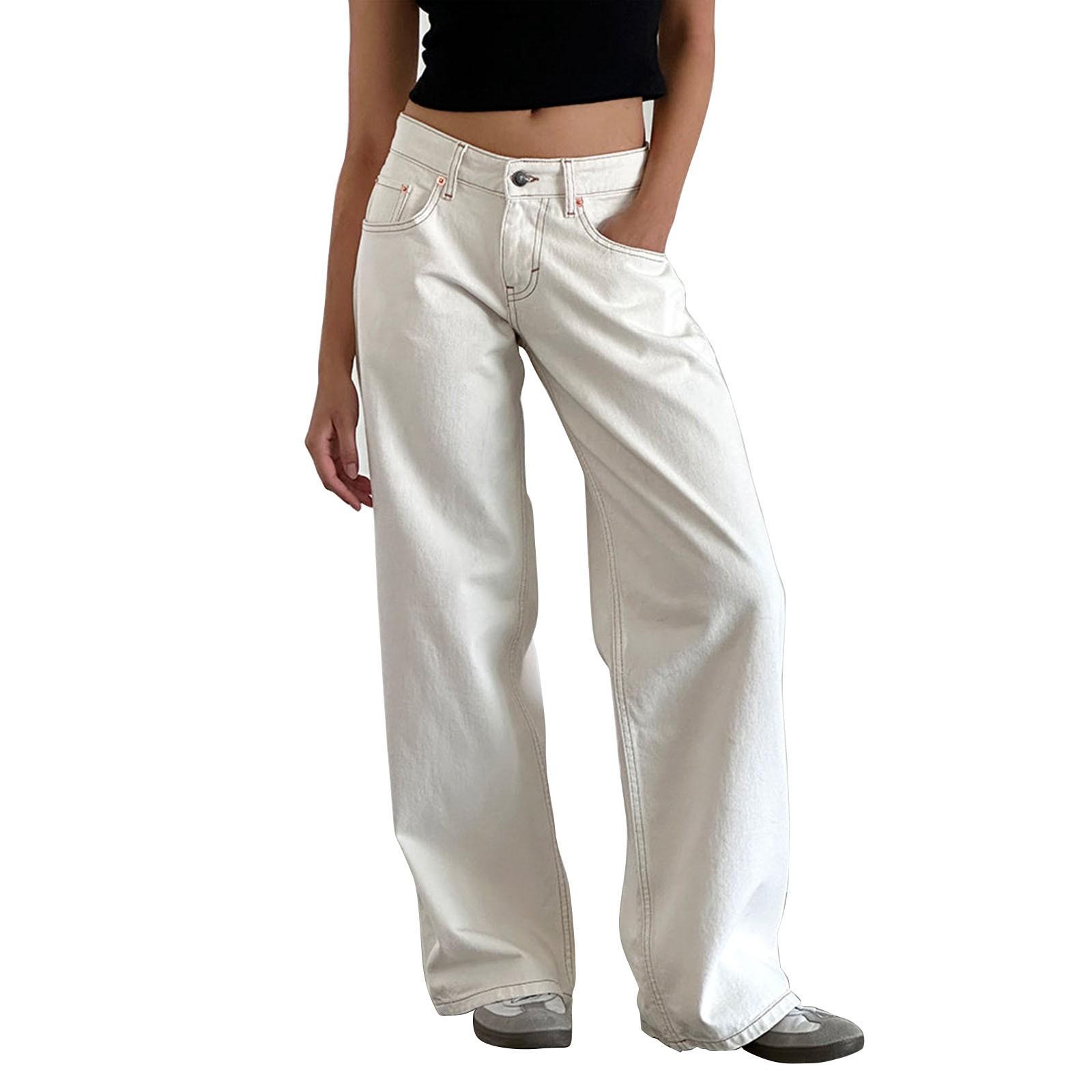 

Прямые джинсы со средней талией для женщин, повседневные джинсы с подолом, повседневные брюки XL