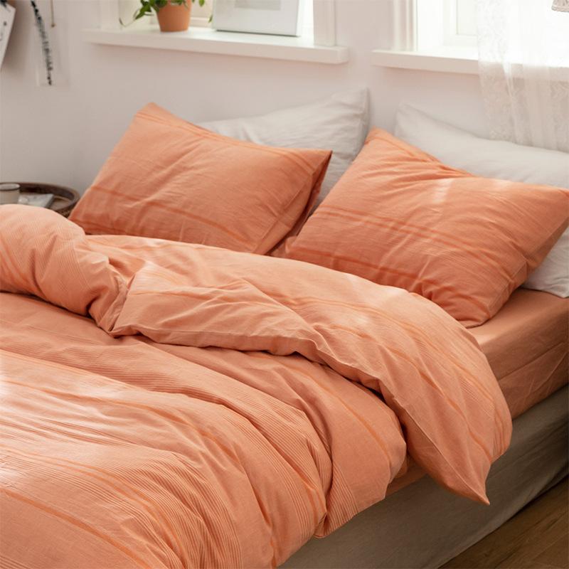 Vierteiliges Set aus nackter Baumwolle zum Schlafen, gewaschener Baumwolle im nordischen Stil, Bettwäsche und Bettbezüge aus Baumwolle und Leinen für Frühling, Herbst und Sommer