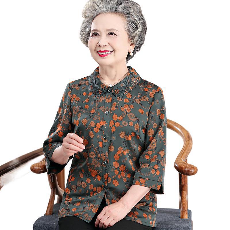 Silk Grandma-Style Shirt for Elderly Women: Stylish Spring & Summer Tops