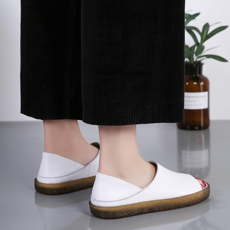 Genuine Leather Women's Korean Style Slip-On Shoes for Students, Expectant Mothers, and Mothers