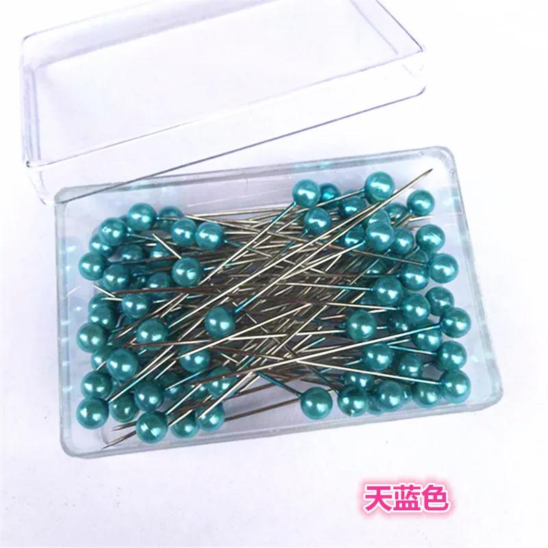 100Pcs/Box 38cm Colorful Round Pearl Head Needles Stitch Straight Push Sewing Pins For Dressmaking DIY Sewing Tools Positioning