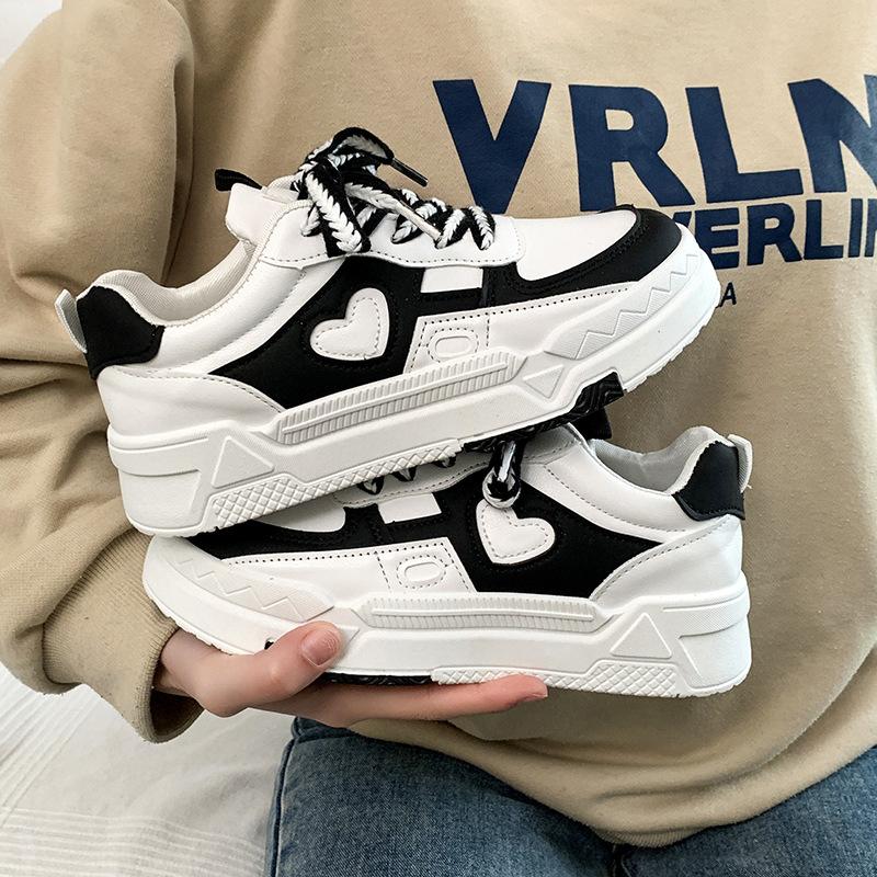 New Plus Size Thick Bottom White Shoes for Women  Spring and Autumn Versatile Round Head Women's Shoes Lace Up Casual Shoes