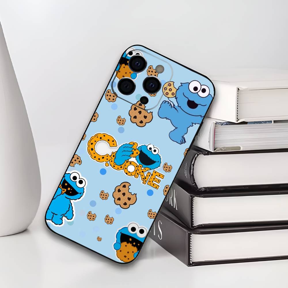 

C-Cookies Monster Cartoon Phone Case For iPhone 17,16,15,14,13,12,11 Plus,Pro Max,XS,Soft Black Cover iPhone16pro