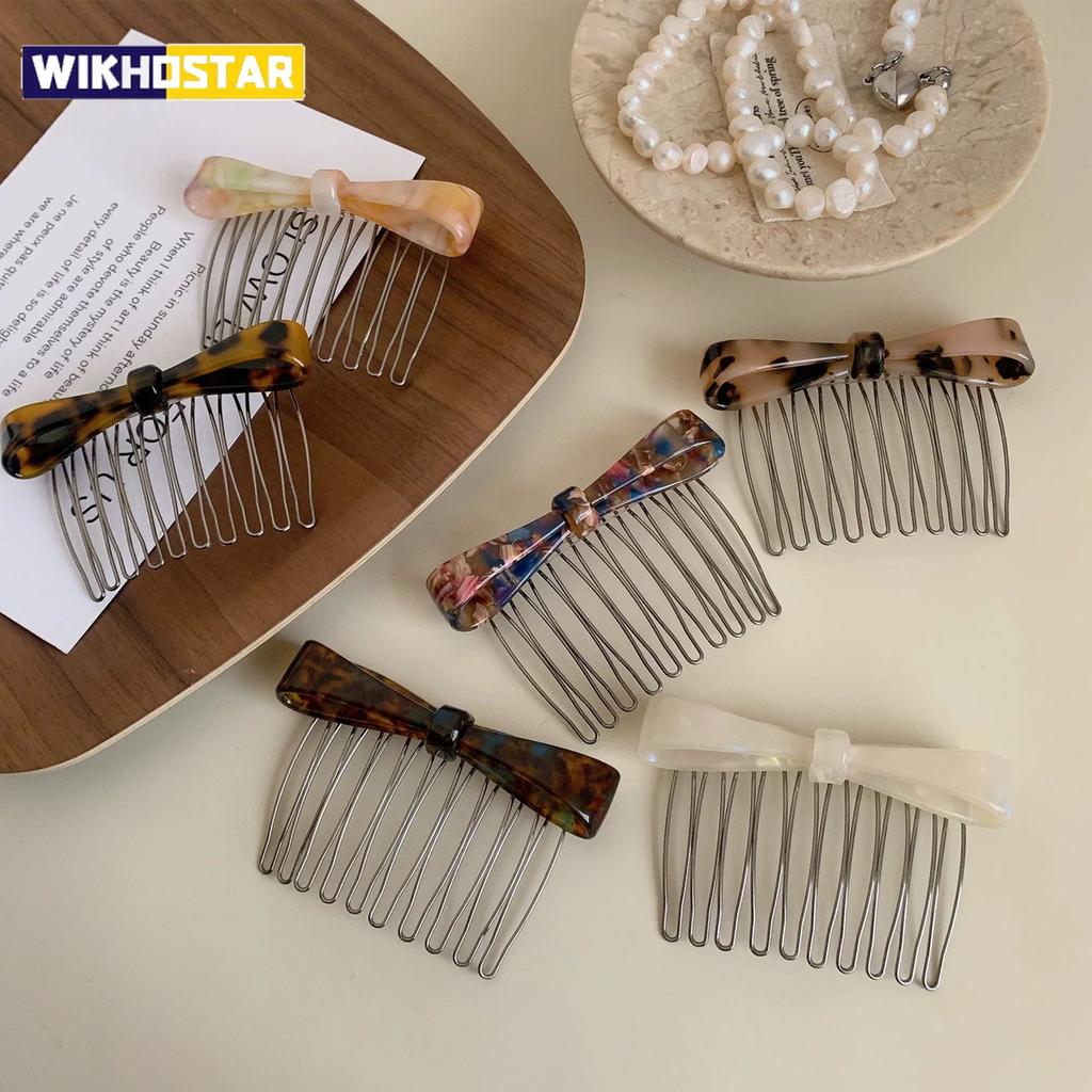 1pc Korean-style Acetate Textured Butterfly Bow Hair Comb Clip for Bangs, Forehead Styling, and Half-up Hair Decoration