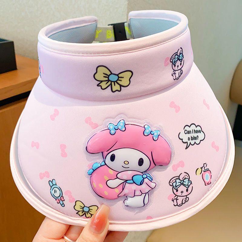My Melody Sun Visor UV Protection Cute Cartoon Character Hollow Out Breathable Hat for Boys Girls Beach Summer Sanrio Gift