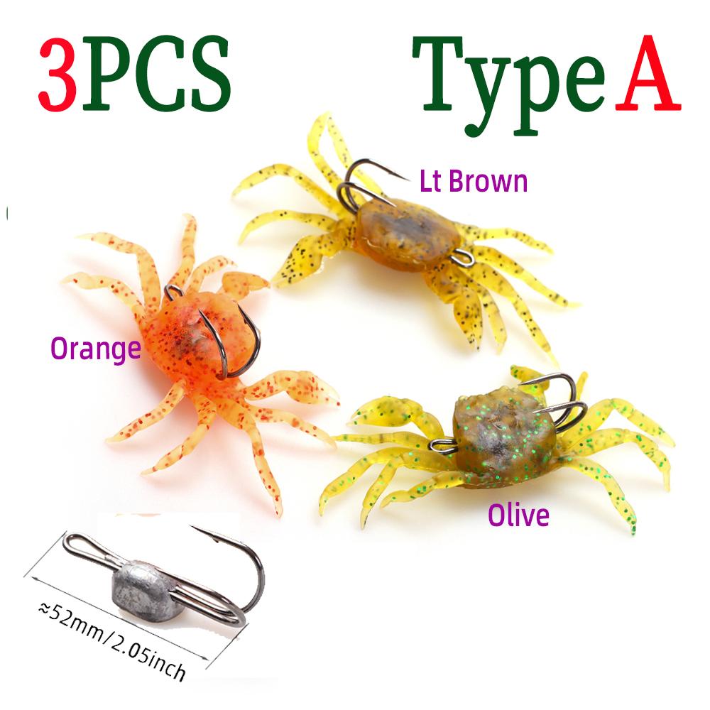 3 PZ/6 PZ Esca da Pesca Morbida Realistica 3D a Forma di Granchio - Antialga per Acqua Salata/Dolce per Persico Spigola, Cernia, Sgombro - Azione di Nuoto Lento e Laterale
