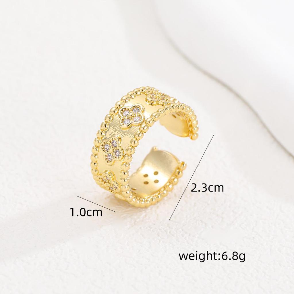 High-End Light Luxury Women's Copper Ring with Zircon Inlay and Real Gold Multi-Layer Design