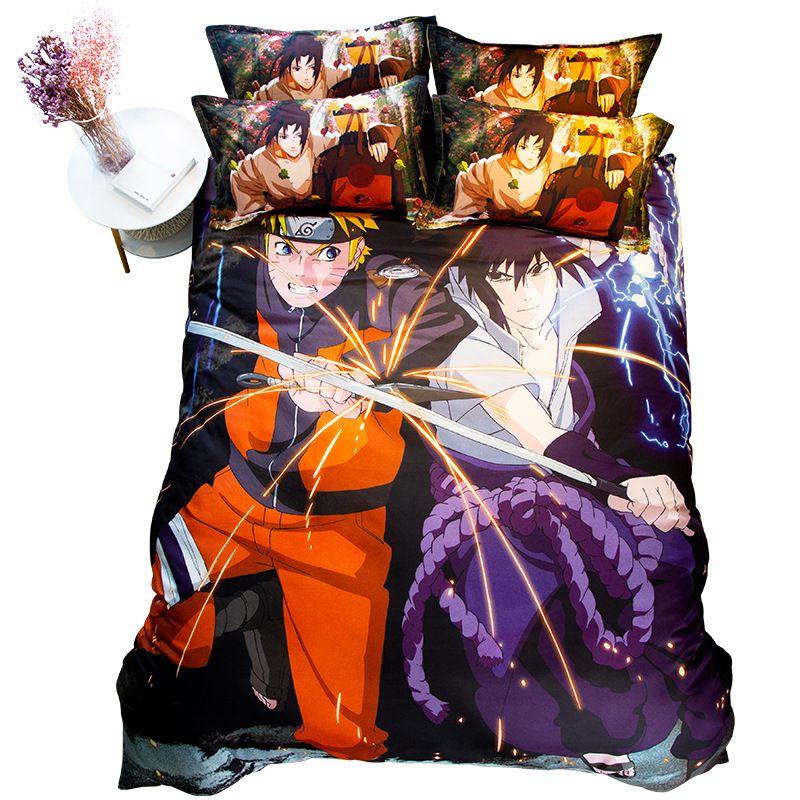 Naruto Anime Bettwäsche-Set, Bettbezug und Kissenbezüge, lebendiger Retro-Stil für Schlafzimmer