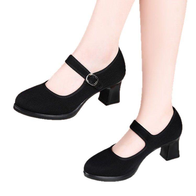 2025 Spring Black Non-Slip High Heel Cloth Cheongsam Dance Shoes